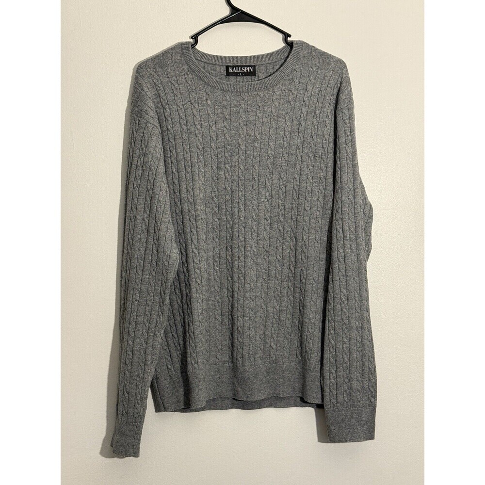 Kallspin Mens Cable Knit Wool cashmere Sweater Preppy Corpcore work Classic